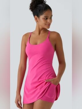 NWT Halara Cloudful Air Athletic Dress Large Activewear Pink Built-In Shorts